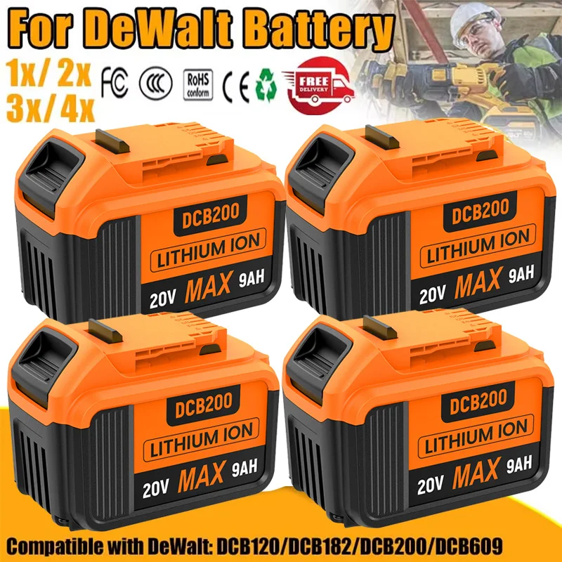 Batería de repuesto 9000MAH para Dewalt DCB200 Compatible con herramientas Dewalt 18V 20V DCB120 DCB182 DCB200 DCB609