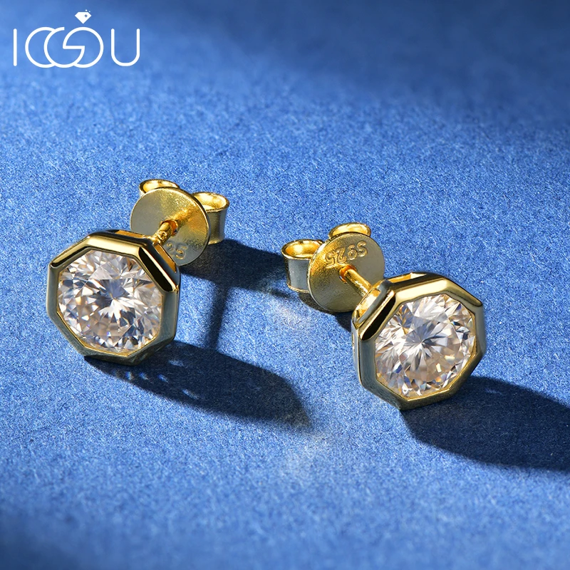 IOGOU 1CT D مويسانيتي سوليتير زوجين القرط مربط 925 فضة بوليغو أقراط للنساء الرجال مع شهادة مجوهرات