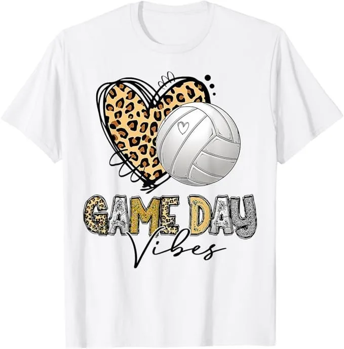 Bleached Volleyball Game Day Vibes Volleyball Mom Leopard T-Shirt