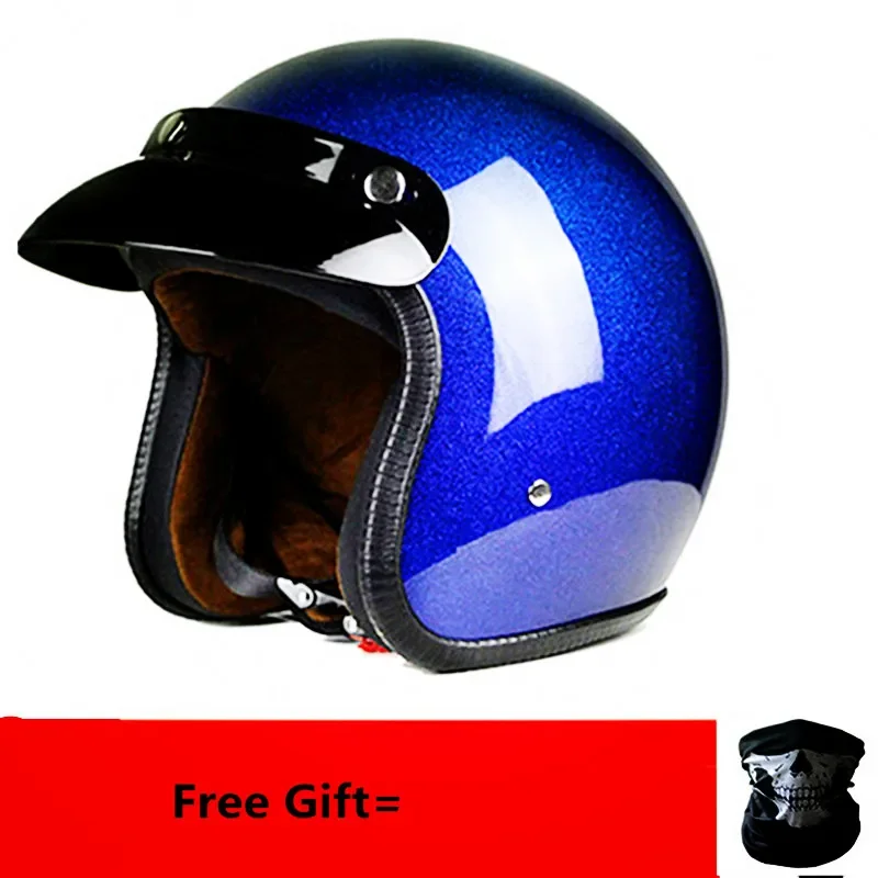 Retro Motorcycle Helmet Chopper Vintage Open Face Casco with Mask Gift Old School Moto Casque Cacapete DOT Sizes S M L XL XX