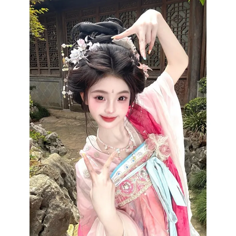 Tang-made Hanfu female 2026 new chest-length skirt pink embroidery fairy elegant ancient style suit fairy style ancient dress