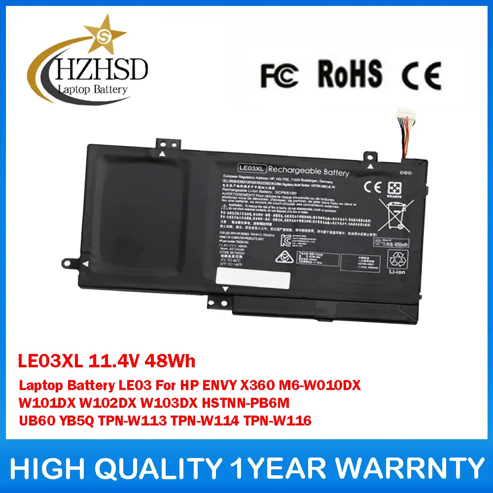

LE03XL 11.4V 48Wh Laptop Battery LE03 For HP ENVY X360 M6-W010DX W101DX W102DX W103DX HSTNN-PB6M UB60 YB5Q TPN-W113 TPN-W114