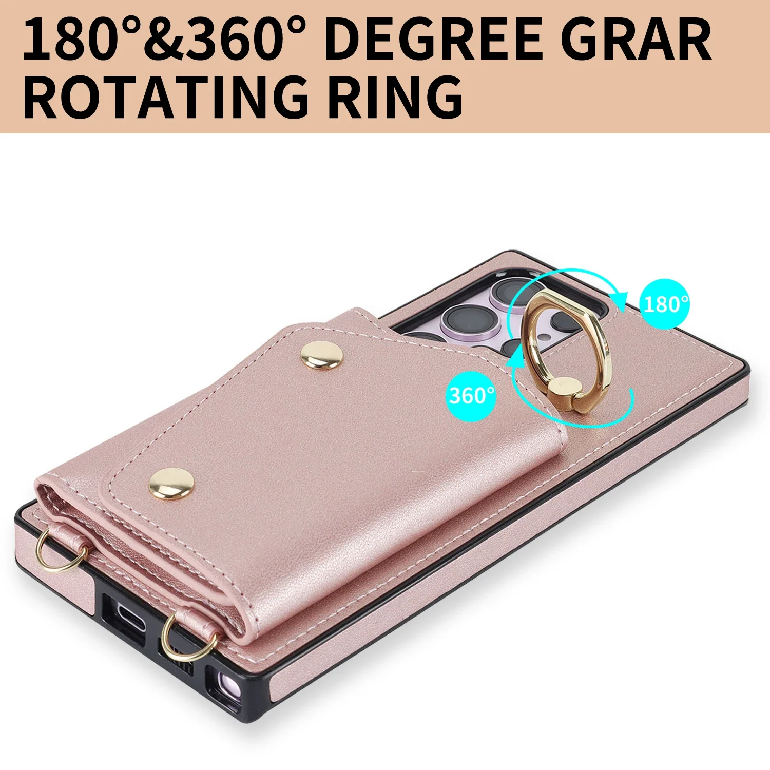 Ring Holder Crossbody Leather Wallet Case For Samsung Galaxy S23 S24 Ultra S22 Plus S21 FE A55 A15 RFID Cards Solt Lanyard Cover
