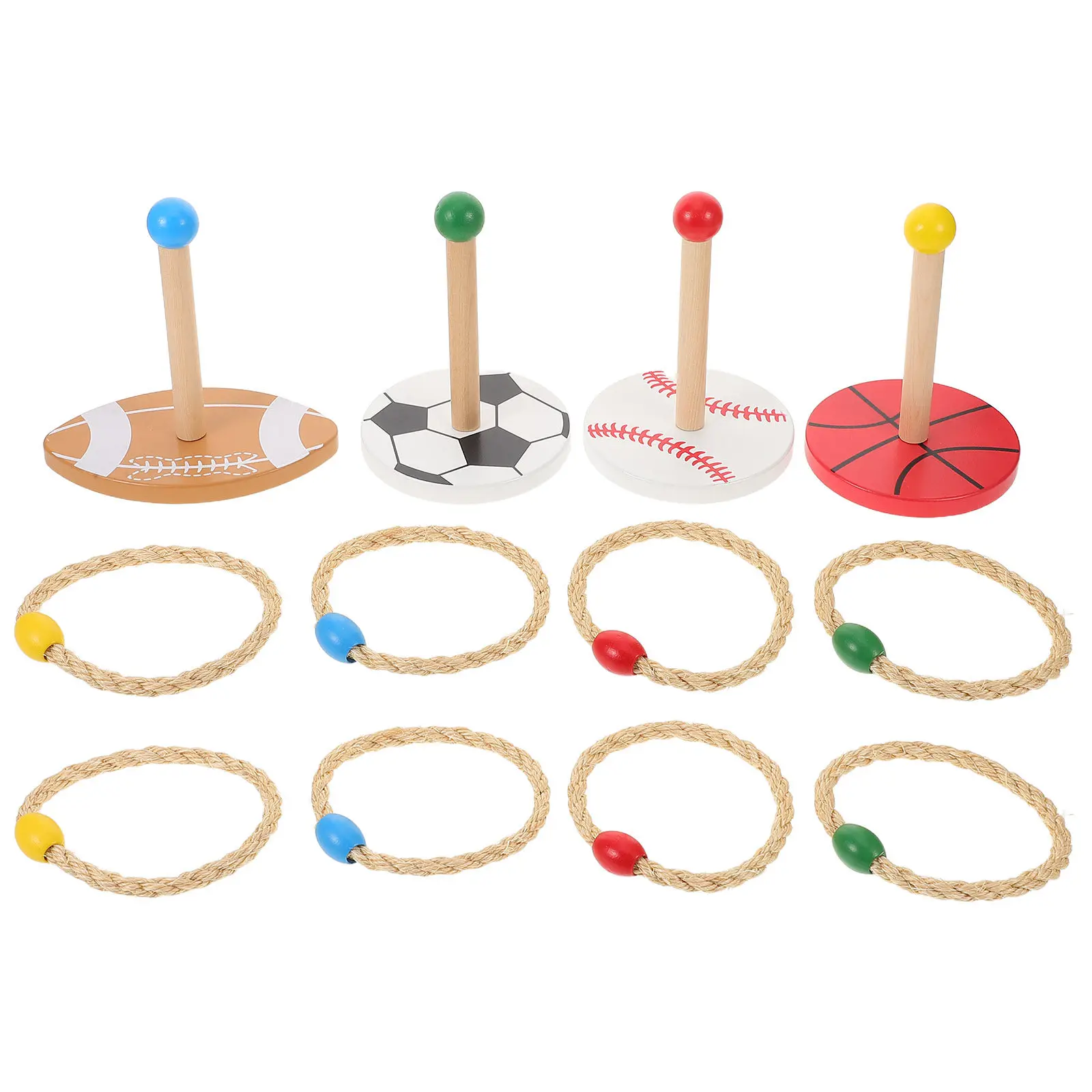 

1Set Wooden Base Rope Ring Toss Activity for Outdoor Family Bonding Sensory Motor Skills Training Backyard Picnic