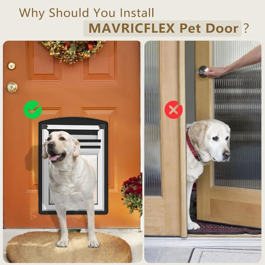MAVRICFLEX Большая дверь для собак для дверей Рама из нержавеющей стали Устойчивые к атмосферным воздействиям Двойные мягкие клапаны 2-раздвижные панели из АБС-пластика для дома