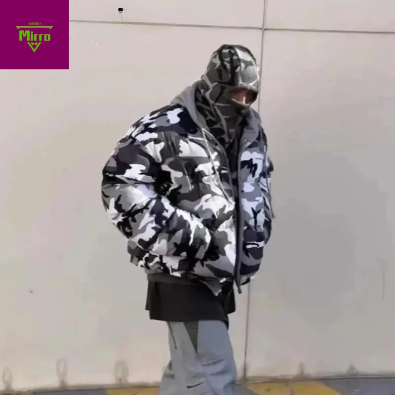 Winter New Camouflage Reversible Two Wear Zipper Hooded Quilted Padded Jacket Men's High Street Cotton-padded Coat