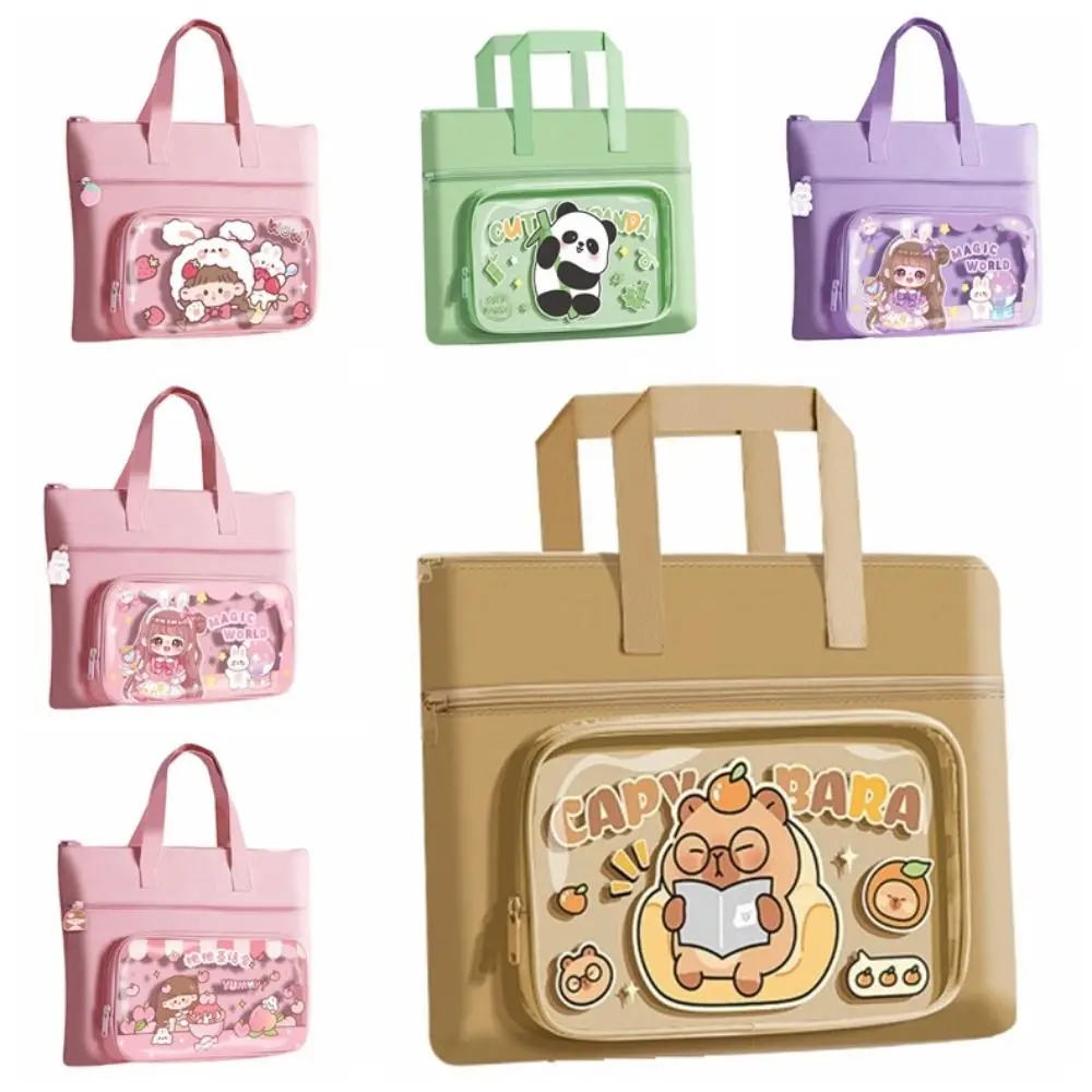 

Kawaii Capybara Tote School Bag Handheld Canvas Multi-layer File Organizer Cartoon Large Capacity Capybara Tutorial Bag