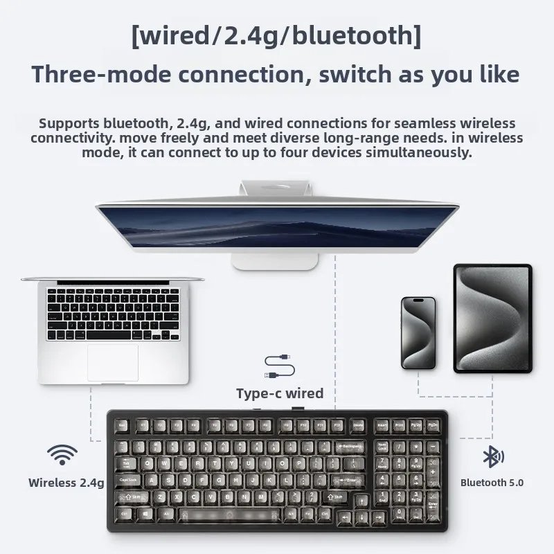 Sangee SG99 Pro Transparent Tri-Mode Wireless Mechanical Keyboard RGB Backlit Hot Swappable 99keys Gaming Keypad for E-Sport