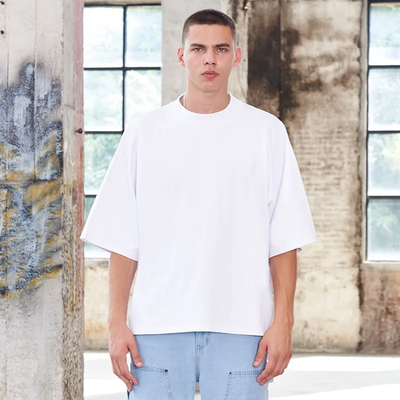 Solid Color Trendy Men's Short Sleeve T-Shirt - Heavyweight Pure Cotton Half-Sleeve Casual Shirts for Summer Round Neck T-Shirts