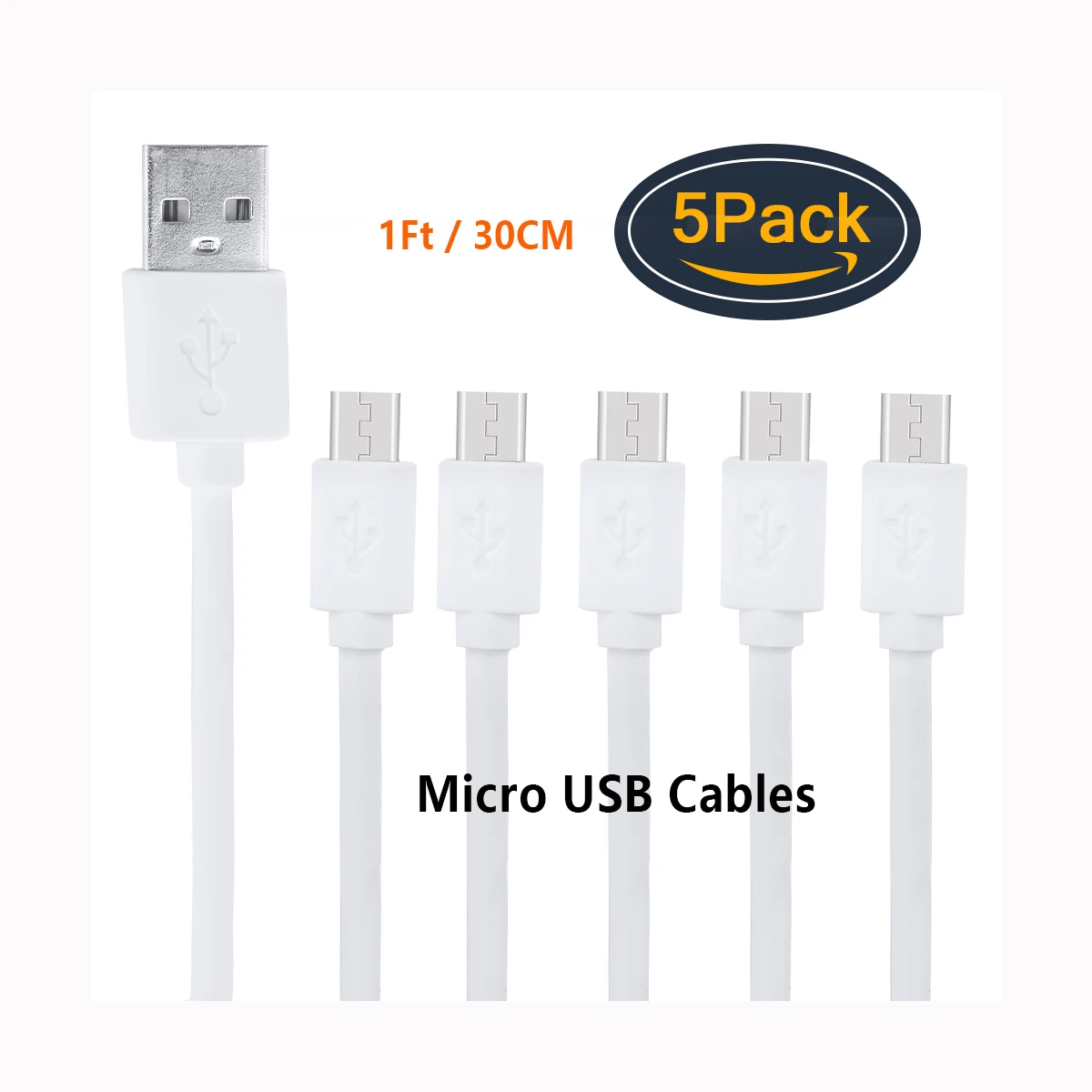 White 5/6PCS Short Cable 20-30CM Micro USB Type C Wire Charging Cord 2A For Iphone Huawei Android Mobile Phone Charger