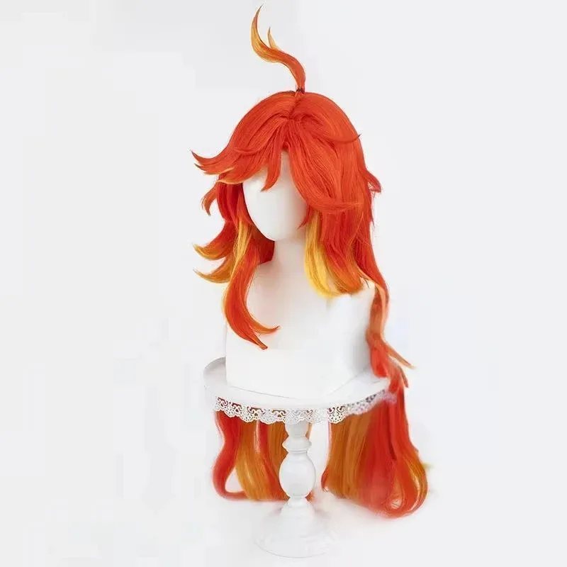 Mavuika Wig Genshin Impact Cosplay Long Wavy Wig Orange Yellow Gradient Wigs Heat Resistant Synthetic Hair for Halloween Costume