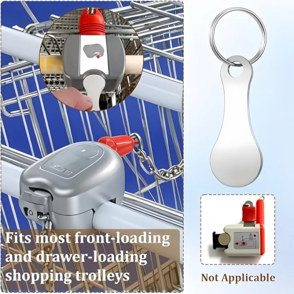 2pcs Stainless Steel Supermarket Trolley Cart Tokenrings Keychains Portable Removable Shopping Trolley Token Key Ring Reusable