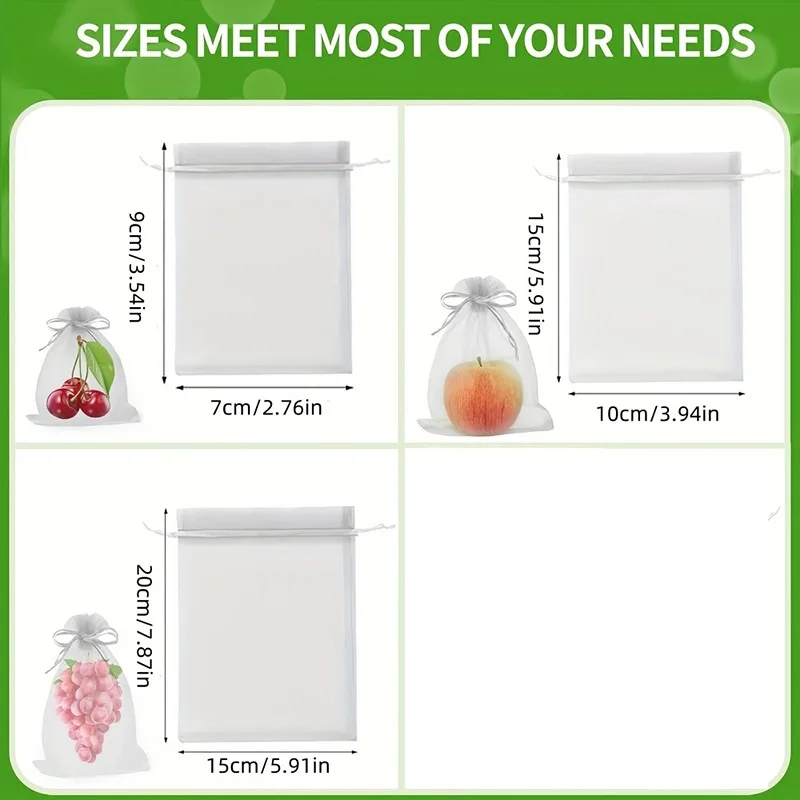 50Pcs Fruit Protection Netting Bags With Drawstring Reusable Grape Grow Bags Strawberry Cover Mesh Bags For Pest Control