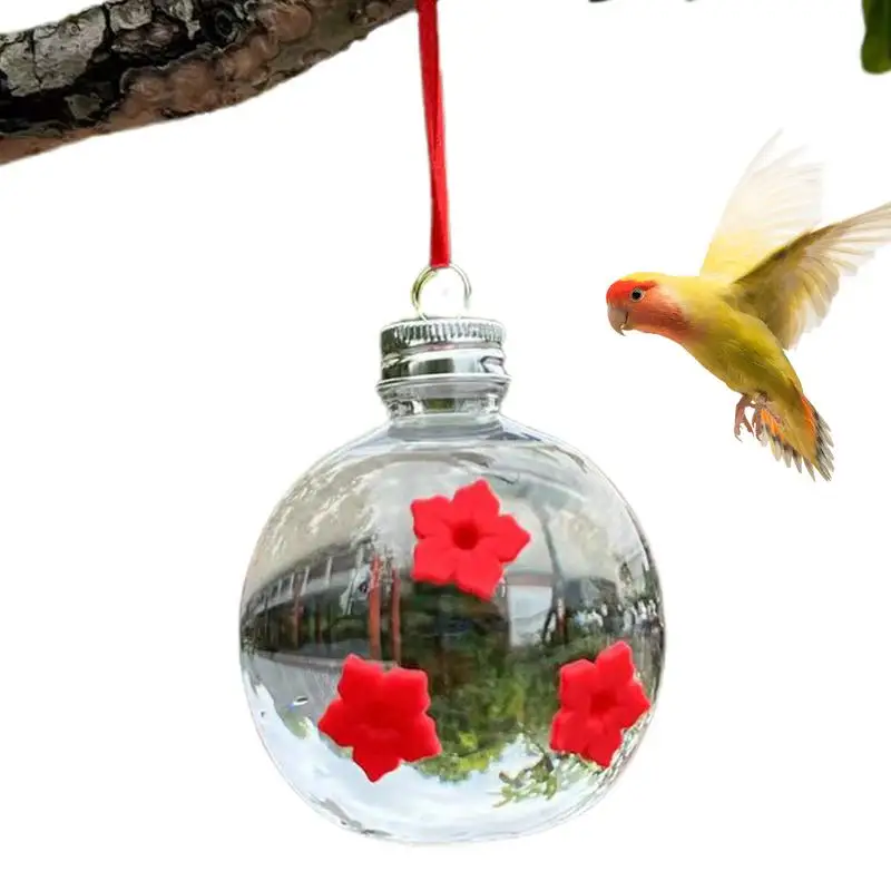 

Bird Feeder Hanging Hummingbird Feeder Bulb Handheld Round Parrots Feeder With 3 Flower Ports Outdoors Garden Decorations