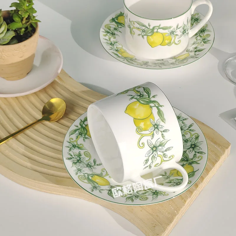 

Pastoral Style Dijia Sunshine Lemon Coffee Cup and Saucer Original Standard Spoon Bone China Black Tea Coffee Milk Cup