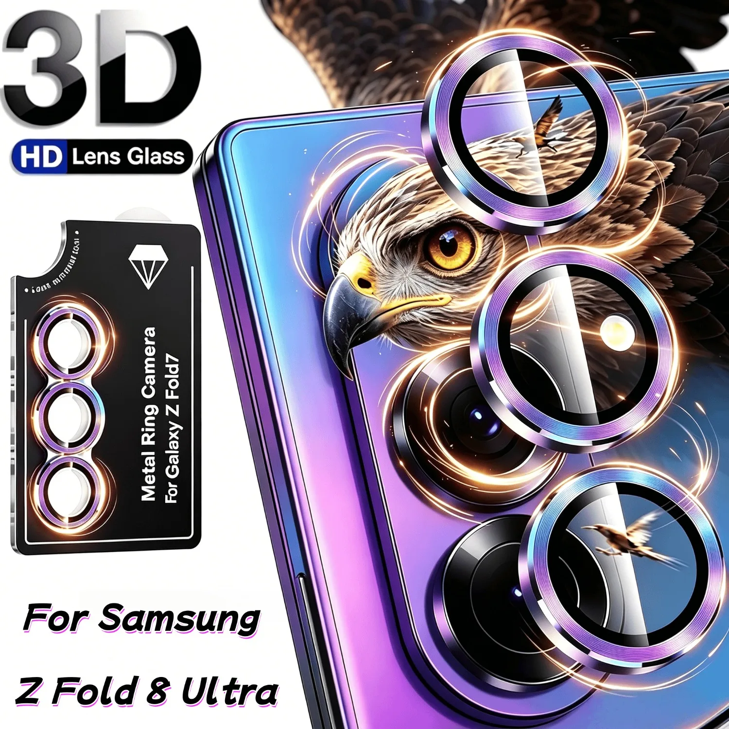 HD Color Metal Alloy Ring Tempered Glass Camera Protector For Samsung Galaxy Z Fold/Flip 8 Ultra 7 6 5 9H Anti‑Scratch Lens Cap