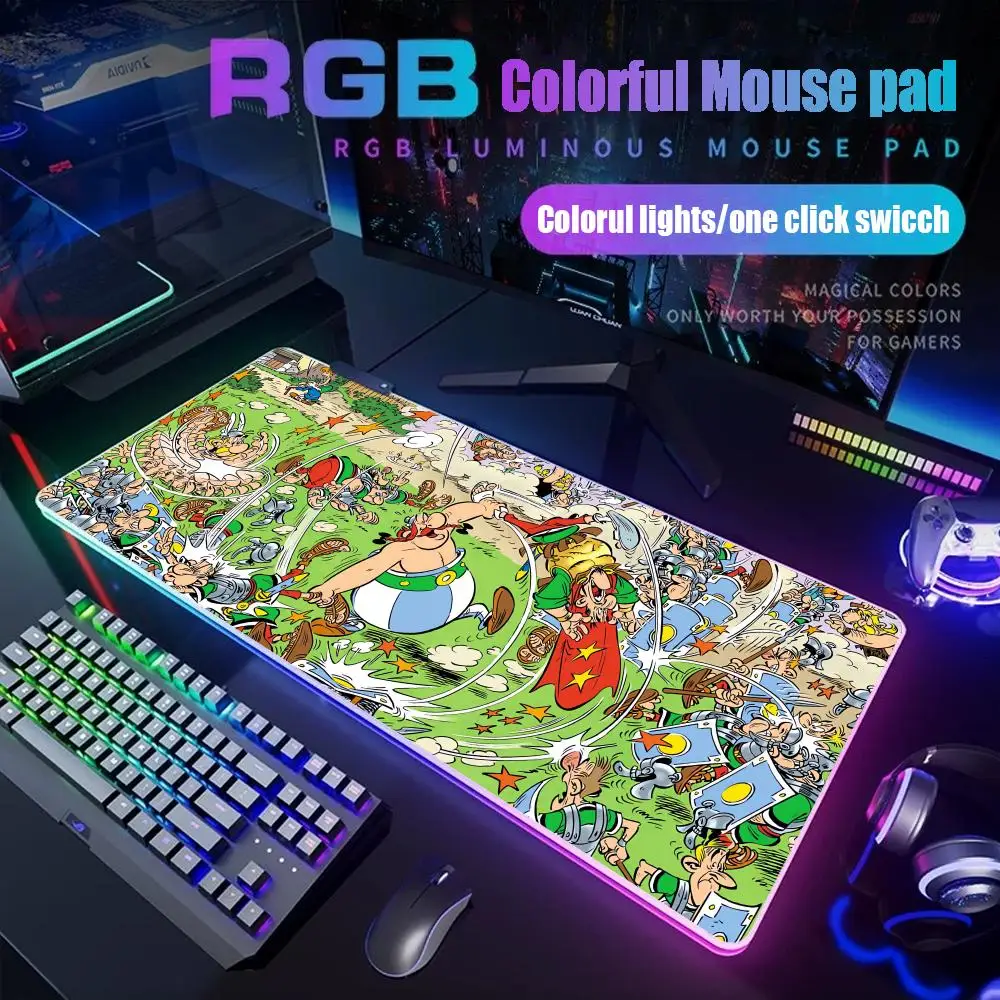 

Коврик для мыши с рисунком Asterix Obelix, игровой коврик для стола Rgb, подсветка, светодиодный коврик для мыши, аксессуары для установки, настольный коврик, большой коврик для мыши с подсветкой