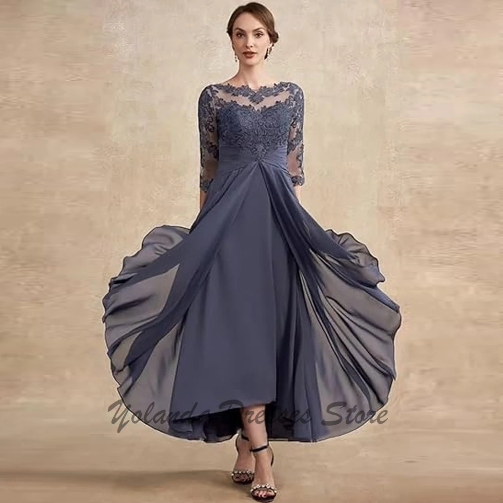 

Modern Scoop Neck Mother of The Bride Dresses for Wedding 3/4 Sleeves Formal Dress Chiffon Evening Gown Applique Lace Up 2025