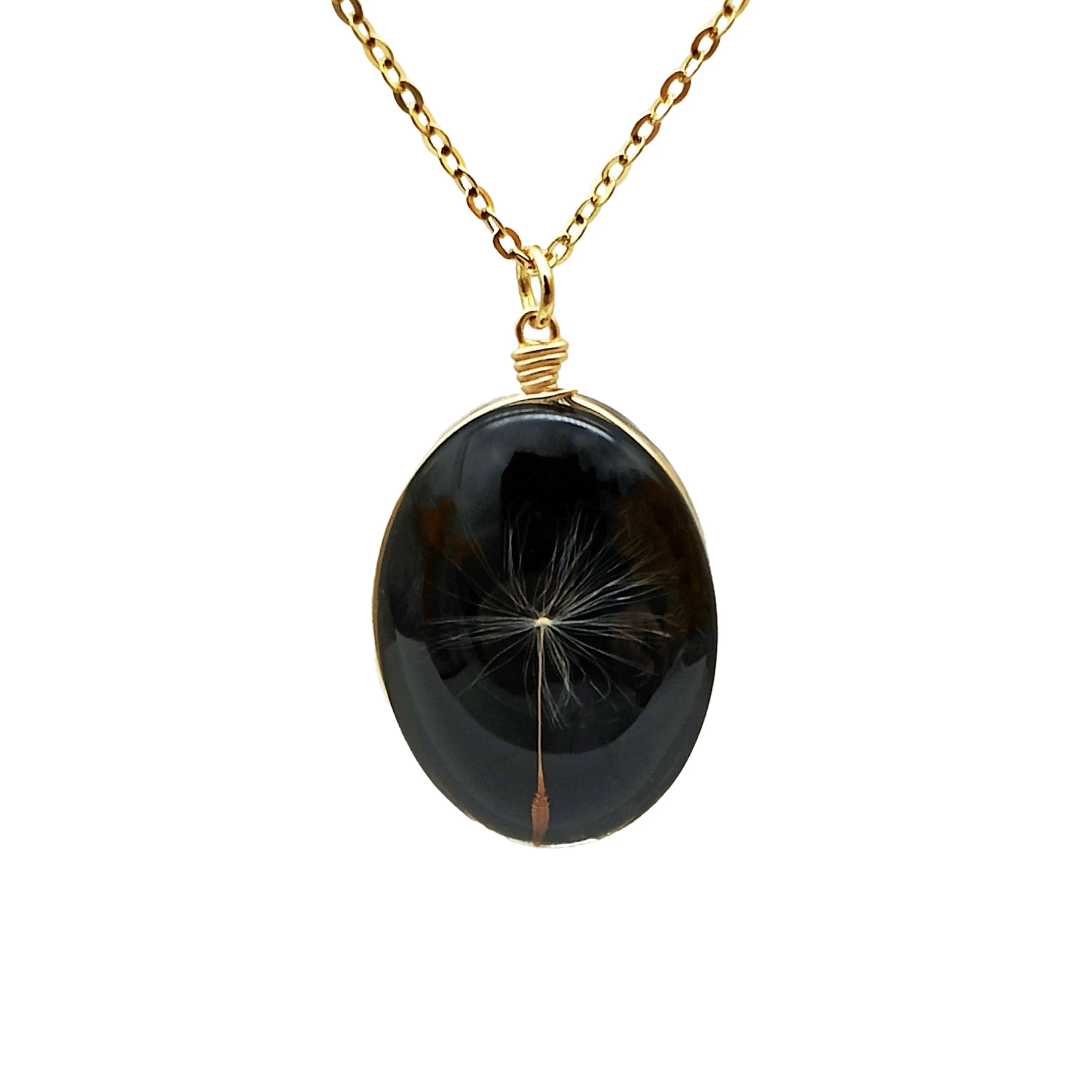 Dandelion Make a Wish Black Glass Pendant Gold Silver Color Chain Necklace Women Choker Boho Fashion Jewelry Bohemian Handmade