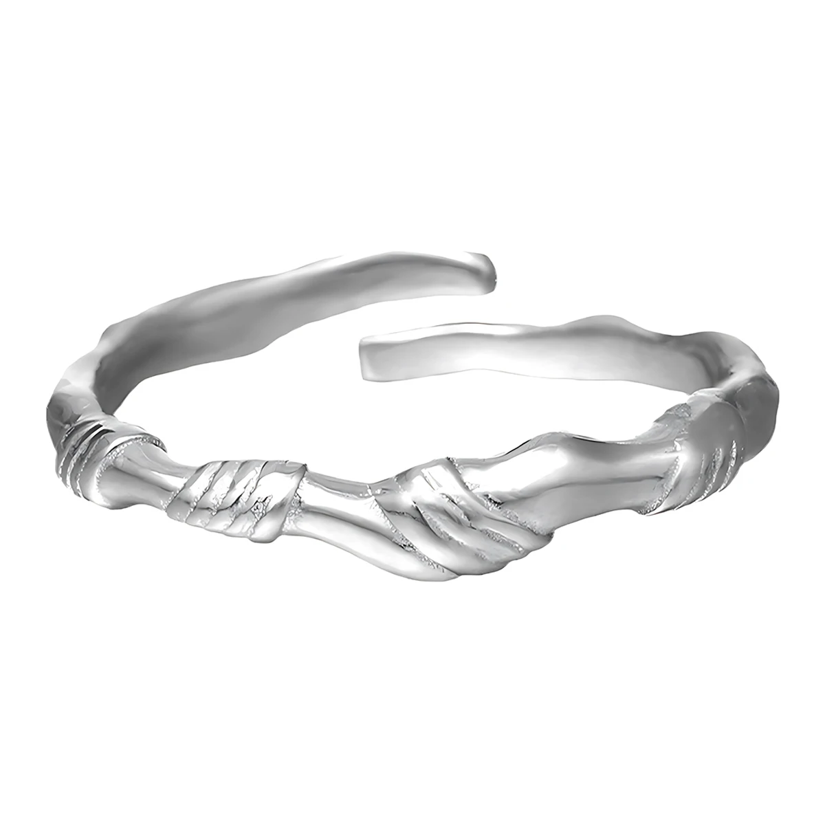 

Women's S925 Sterling Silver Open Ring Irregular Shape Stackable Rope Knot Style Niche Original Design