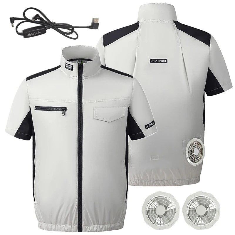 Fan Cooling Vest Summer Fishing Cool Short Sleeve Wearable Cooling Fans Vest Air-conditioned Clothes Outdoor Work Hiking Jacket