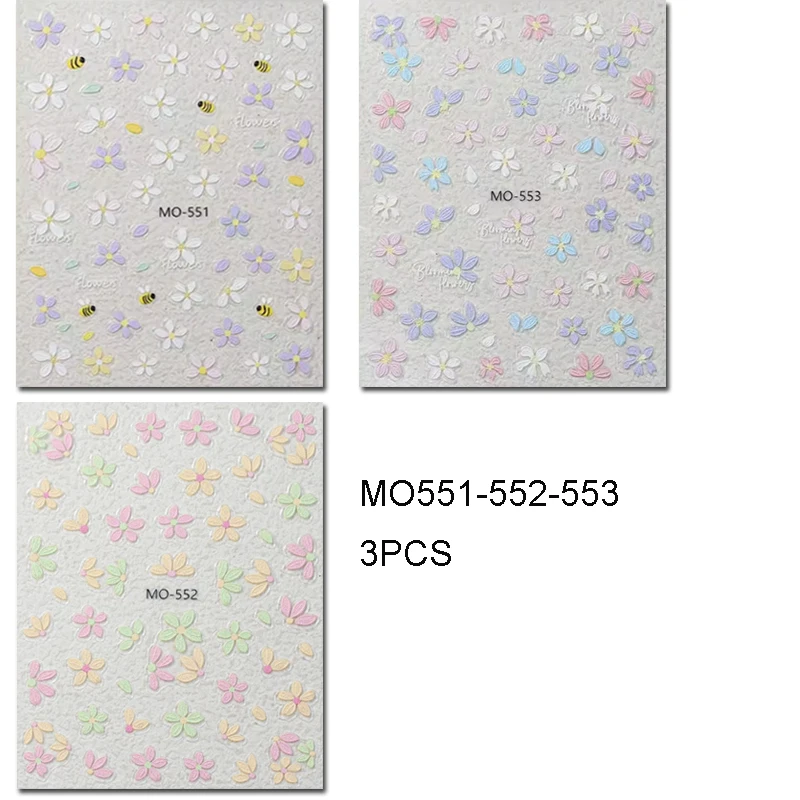 Autocollants pour ongles en relief 5D, peinture à l'huile, bleu bonbon, rose, jaune, violet, pétales de fleurs, décorations pour manucure