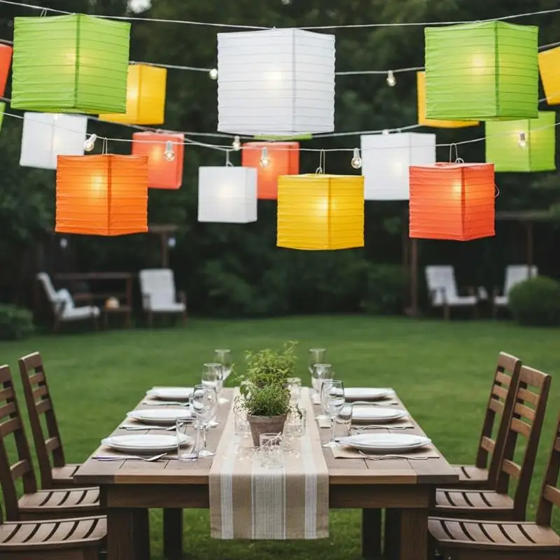 [Hand-Painted Square Paper Lanterns DIY Foldable Hanging Decor Without Candles For Indoor/Outdoor Parties, Weddings, Home Garde