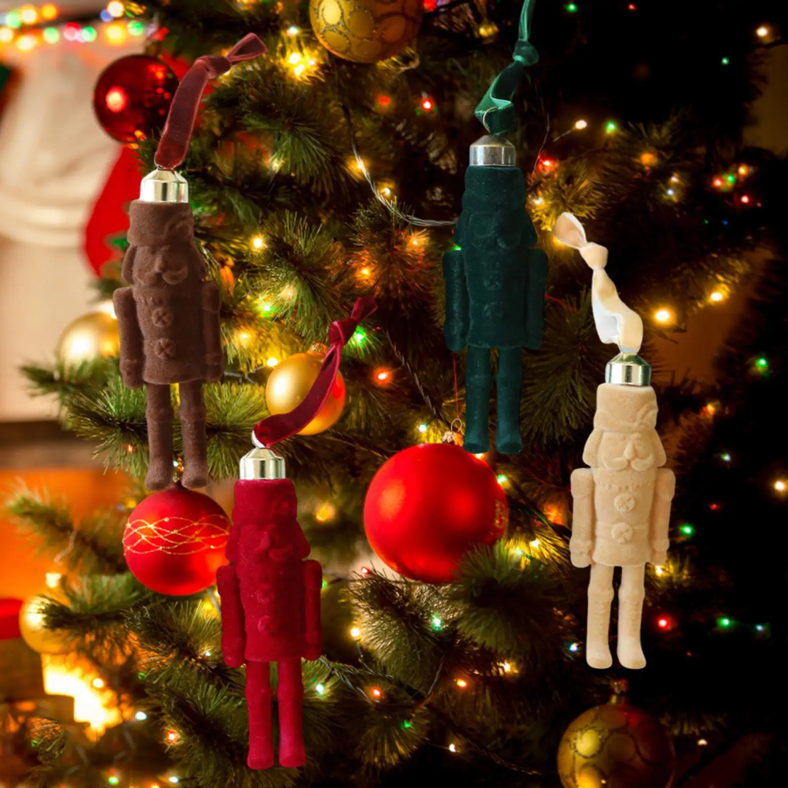 4Pcs Flocking Nutcracker Soldier Figures Puppet Toy Collectible Traditional Nutcracker Ornaments for Xmas Fall Wall Holiday