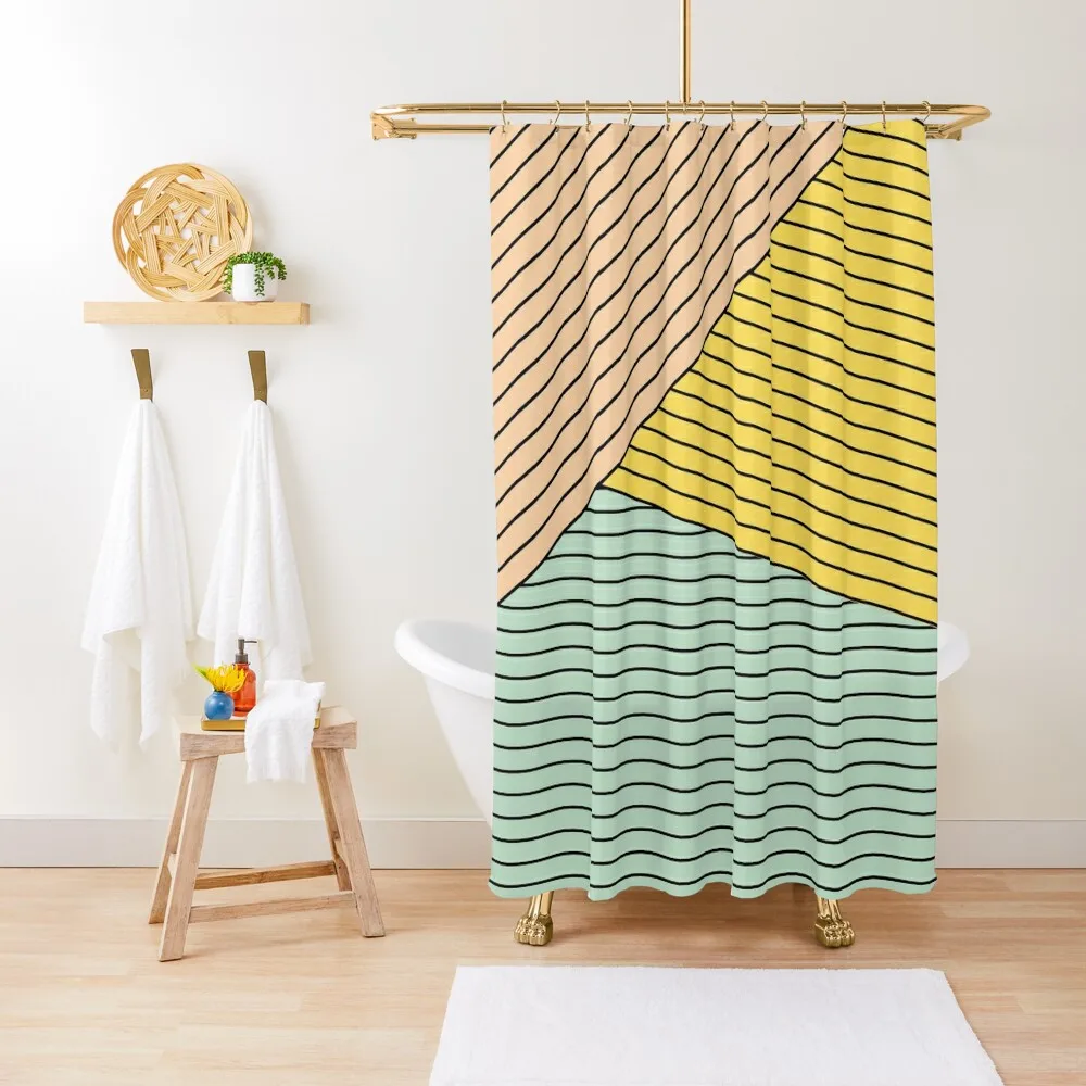 

Strips beige, yellow, green Shower Curtain Waterproof Shower For Bathroom Shower Bathroom Deco Curtain