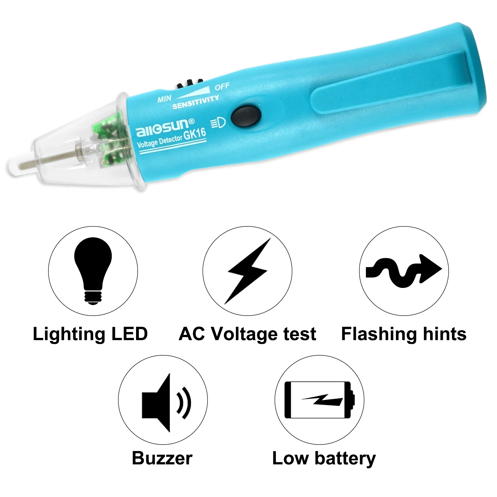ALL SUN GK16 Non Contact Voltage Tester 5V-1000V AC Voltage Detector Pen Circuit Tester Electric Indicator Tool with Flashlight