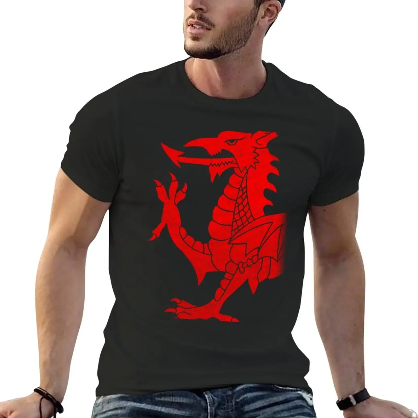 Cymru Dragon Red Halftone T-Shirt oversizeds new edition plus size clothes anime t shirts shirts graphic tee men