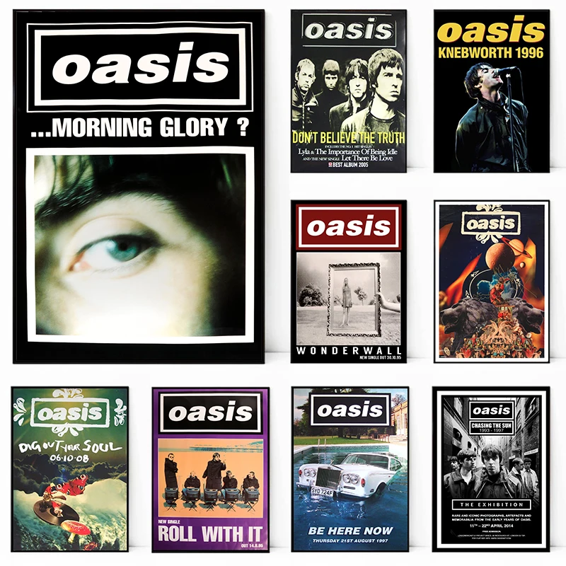Oasis Band Poster Hot Music Poster Album Leinwanddruck Poster Wandkunst Dekor Schwarz und Weiß für Zuhause Wohnzimmer Dekoration