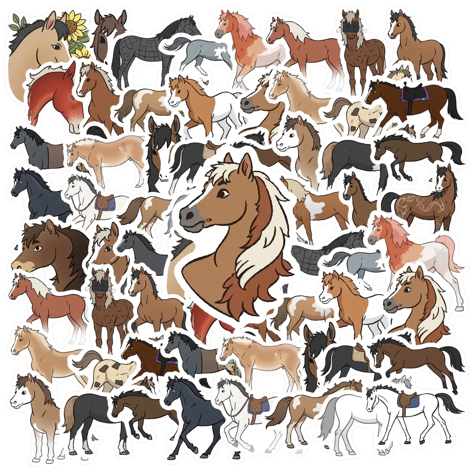 

35 шт. иллюстрированных наклеек с лошадьми, мультяшные наклейки с животными, наклейки для ноутбука, мотоцикла, багажа, телефона, DIY