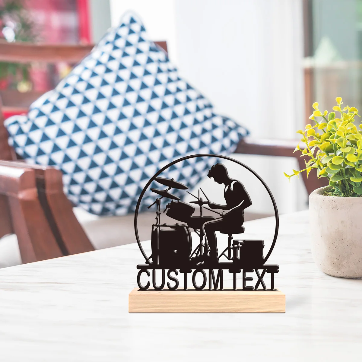1pc Interesting Desktop Metal Statues Custom Content With Wooden Base Desktop Decoration That Does Not Require Assembly view 4