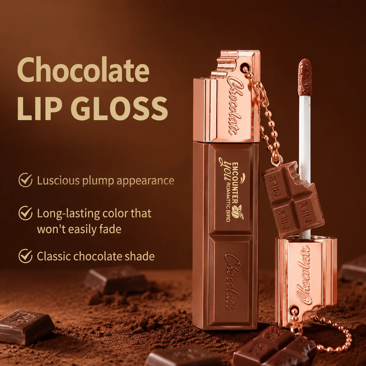 Schokoladenfarbener Anhänger Mattflüssiger Lippenstift Wasserfester Samt-Lipgloss Langanhaltendes Braunes Lippen-Make-up – Detail 1