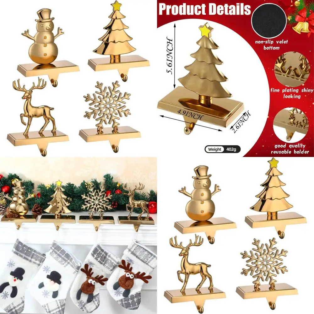 

Set of 4 Christmas Stocking Hangers for Fireplace Mantle - Traditional Tropical Style Antique-Colored Hooks