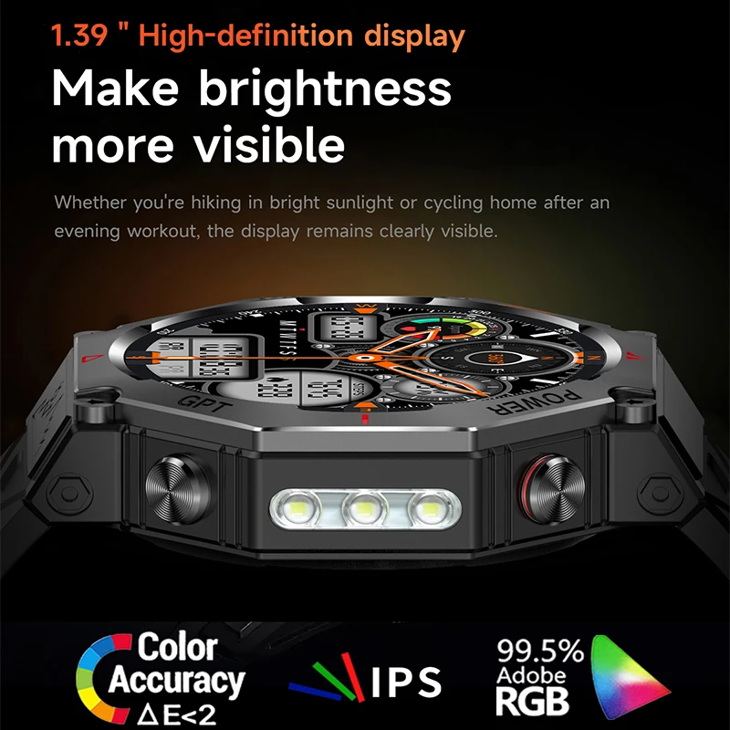 ساعة ذكية جديدة بنظام تحديد المواقع 1.39 شاشة AMOLED 3ATM مقاومة للماء مدمجة ثنائية النطاق GNSS بوصلة ChatGPT AI مساعد ساعة ذكية رياضية