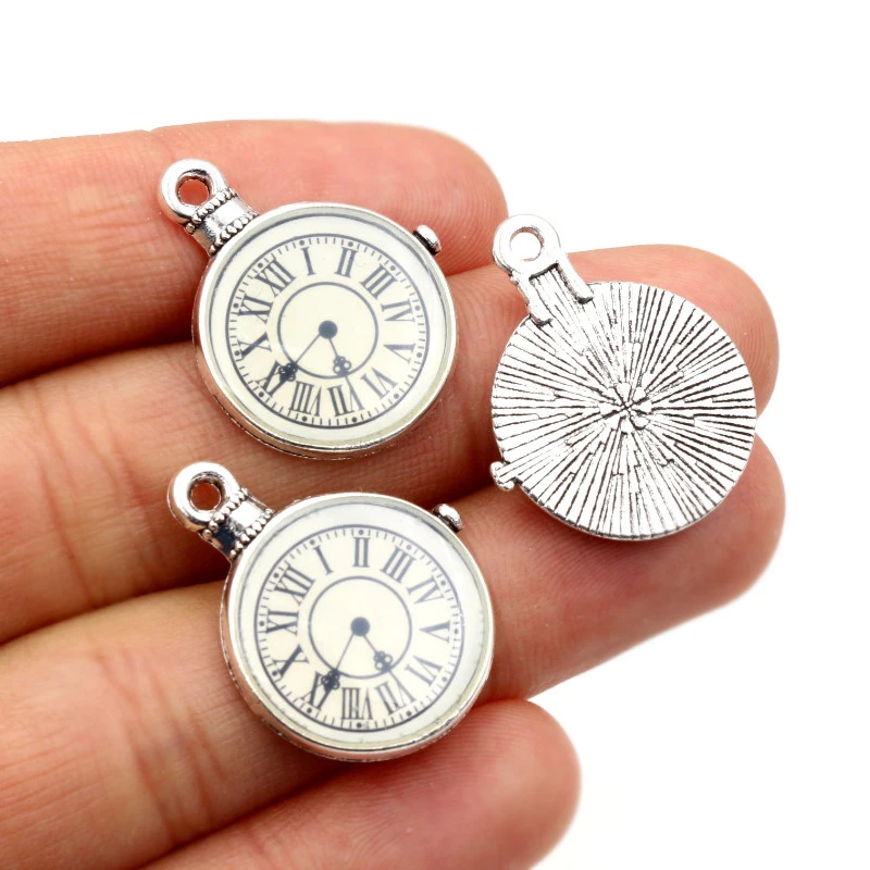 8pcs 25x19mm Antique Silver Plated Clock Handmade Charms Pendant DIY for Bracelet Necklace