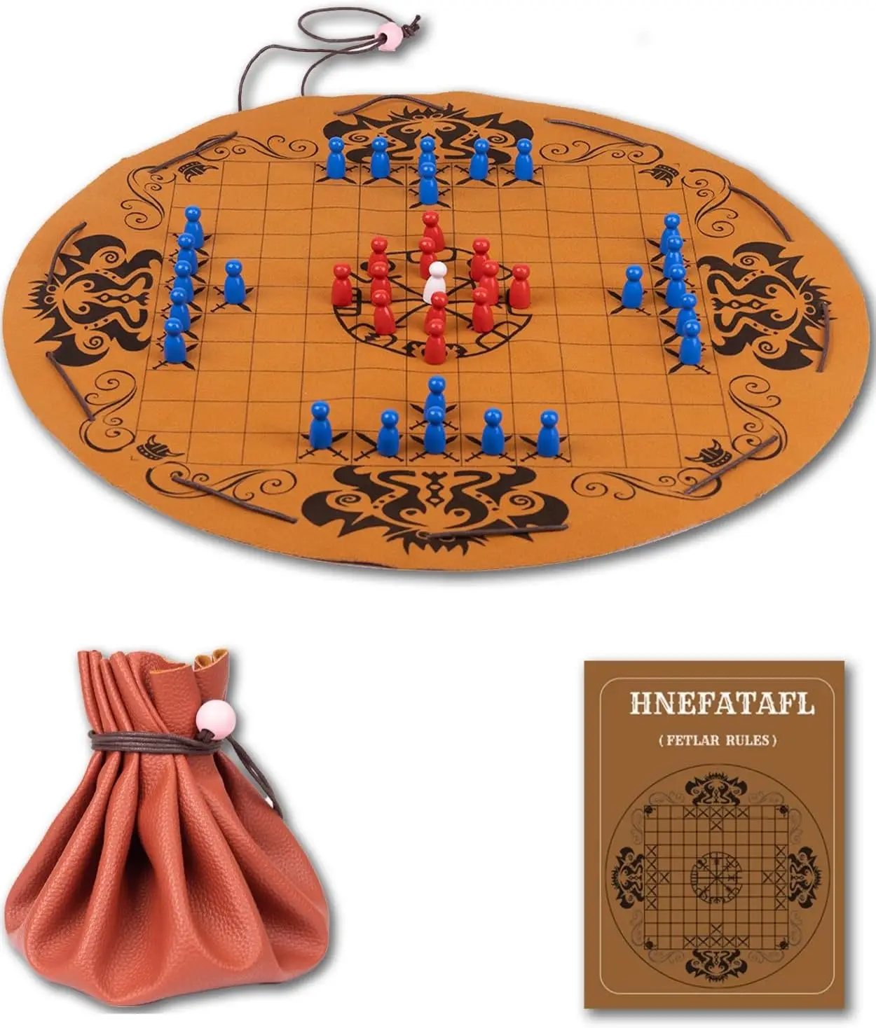 

Hnefatafl Viking Chess Set, Wooden Pieces, Leather Mat, Portable Travel Game, Great Vintage Gift