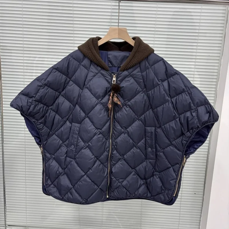 المرأة الأبيض بطة أسفل الدافئة سستة سترات الخريف الشتاء متماسكة مقنعين الربط أسفل سترة الإناث أكمام مبطن Argyle صدرية