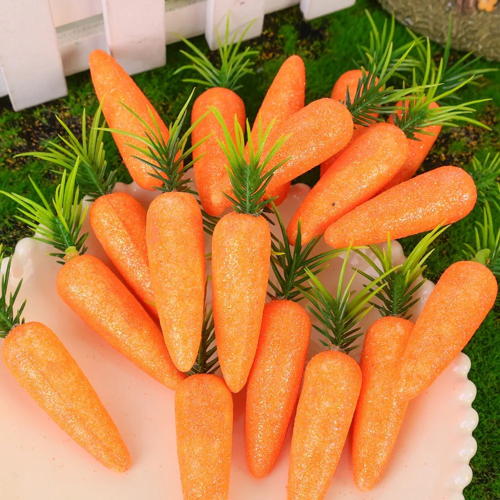 60/6PCS Easter Glitter Carrots Decoration Simulation Mini Carrot Ornament Foam Carrots Pendant Easter Home Decoration Kids Gift