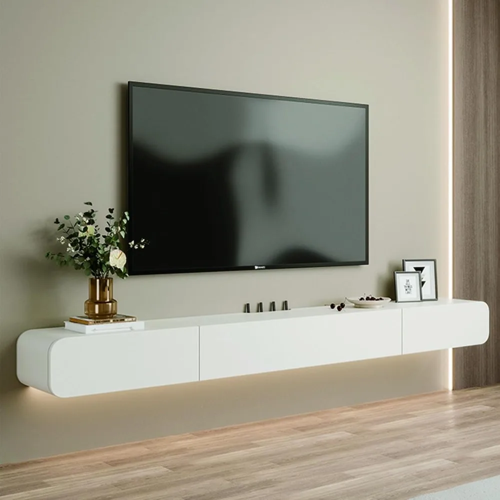 Wall Mounted Media Console with 2 Drawers，47.2in Solid Wood Floating TV Stand，Hanging TV Shelf Entertainment Center TV Cabinet