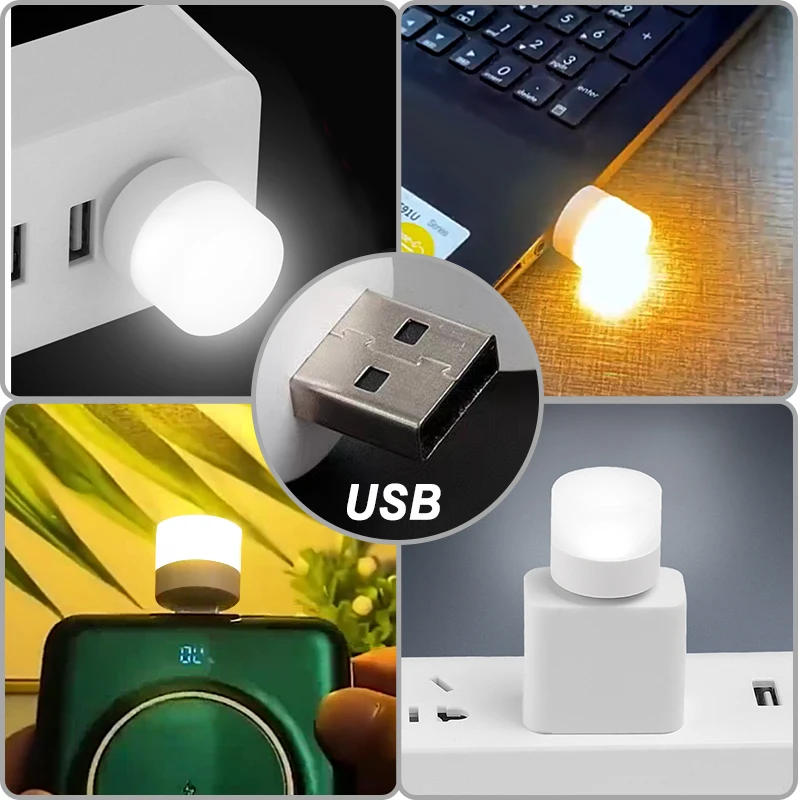 Mini luz nocturna USB blanca cálida para protección ocular, luz de lectura para libros, enchufe USB para computadora, carga de energía móvil,