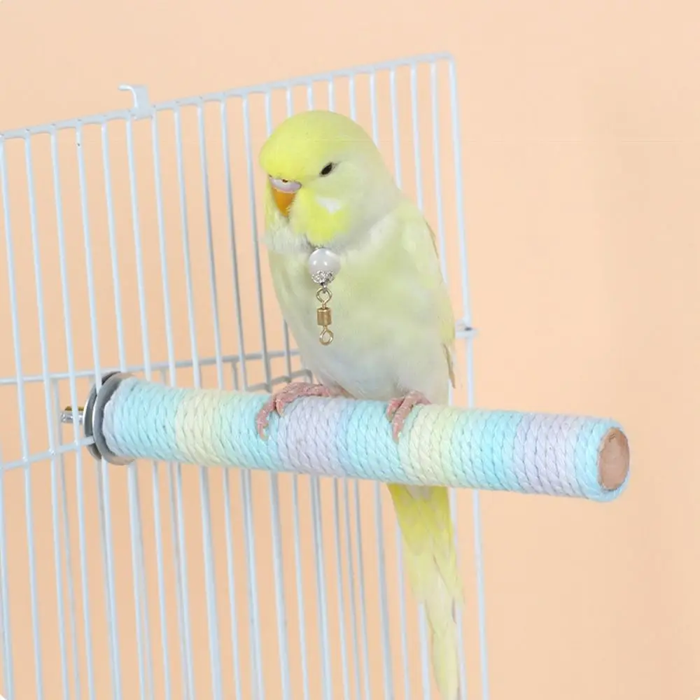 Comfortable Grip Parrot Standing Perch Cotton Rope Colorful Bird Teeth Chew Pole Non-slip Screw Fixation Bird Grinding Stand