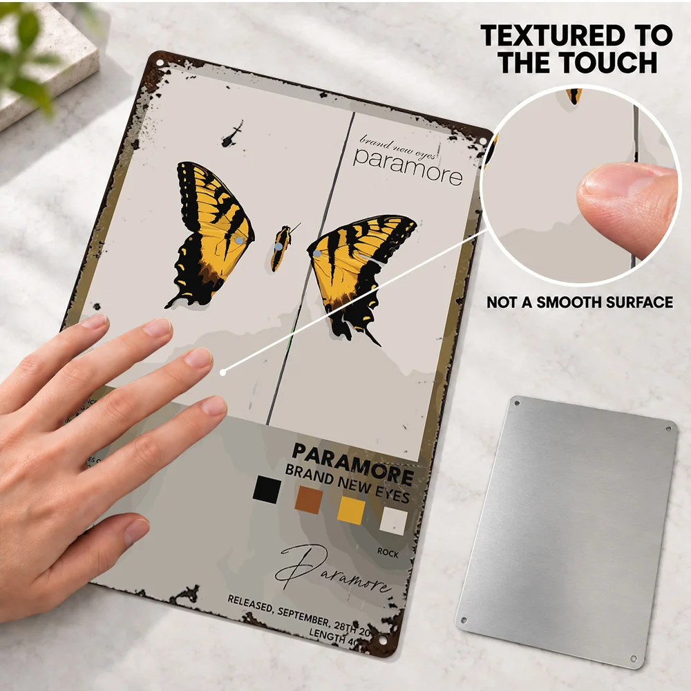 Paramore Brand New Eyes Aluminum Poster Customized Metal Sign Butterfly Graphic Wall Art For Home Studio Record Collector Gift