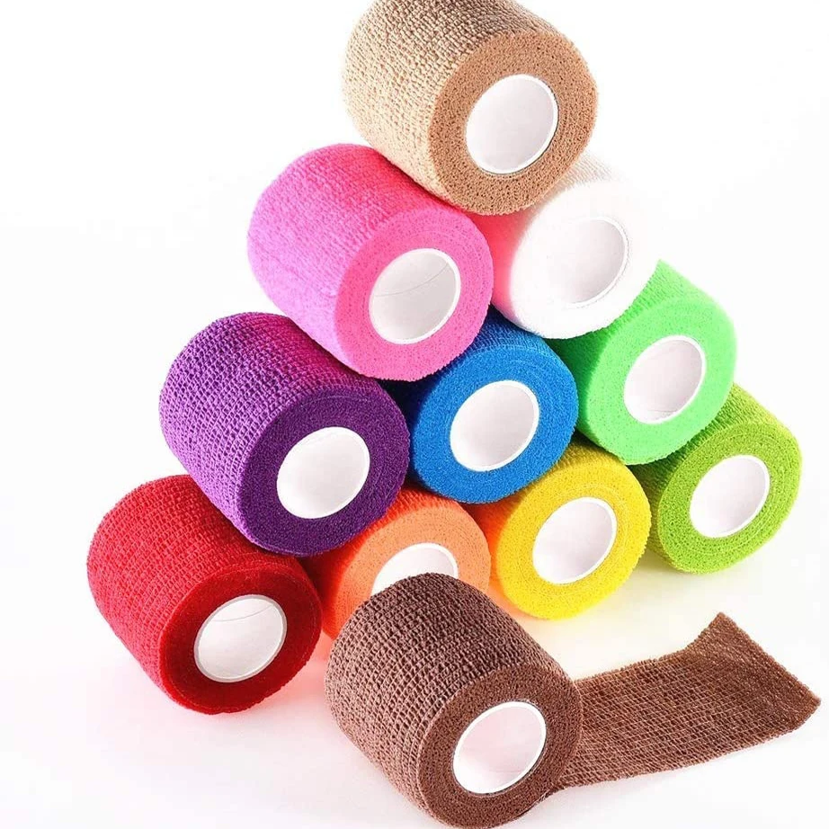 Bandage élastique coloré non tissé pour le sport, bandage auto-adhésif pour le fitness, coussinets de soutien du genou, rinçage des doigts, rond, 3 pièces