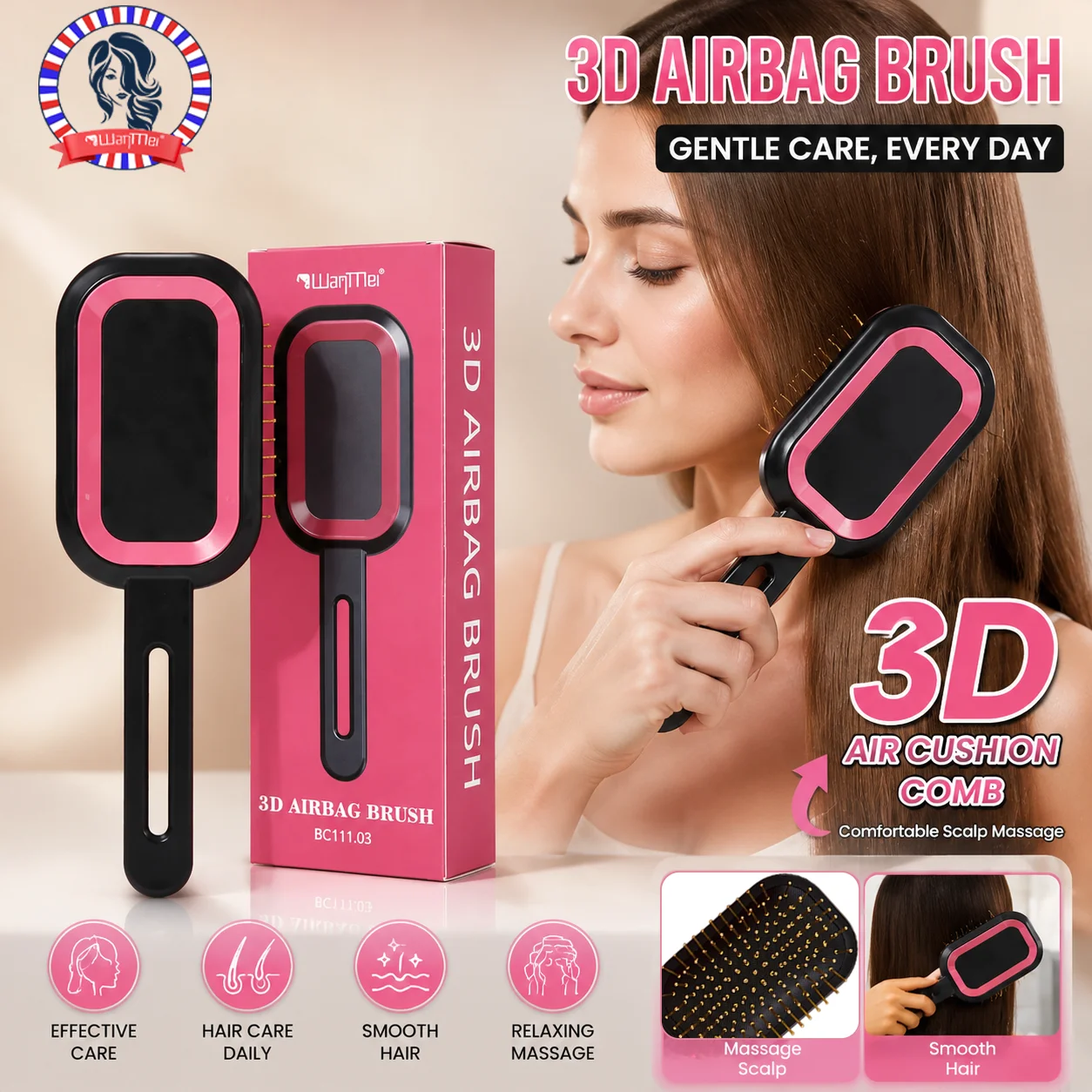 3D Air Cushion Comb Self-cleaning Scalp Massage Airbag Hair Brush Detangling Smooth Fluffy Hair No Pull Daily Care Gift Box
