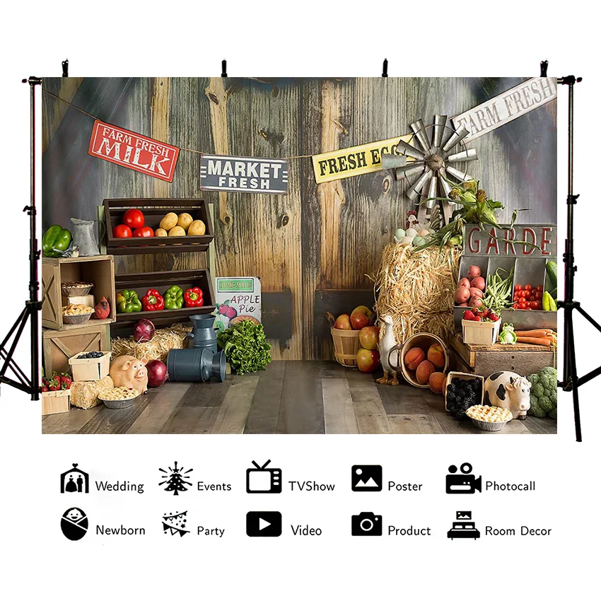 Mehofond Farm Market Photography Background Fresh Vegetables Fruit Wooden Wall Baby Portrait Decor Backdrop For Photo Studio