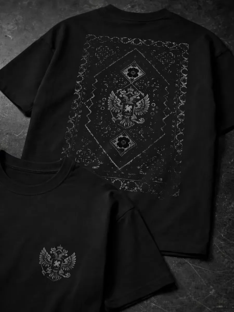 2026 Men Double Headed Eagle AK Rifle Vintage Badge Graphic T Shirt Military Style Short Sleeve Black Cotton Oversized Tee