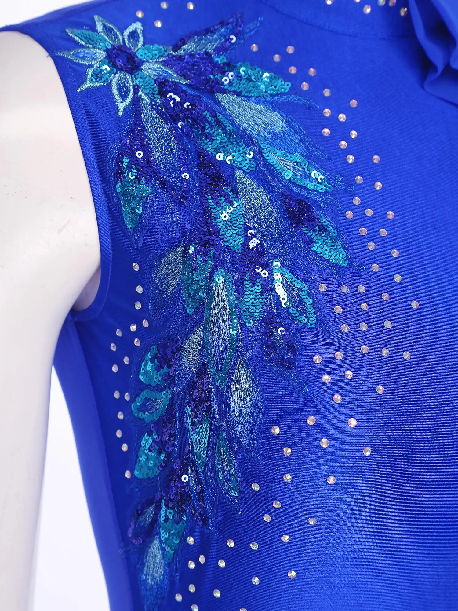 Top corto da danza moderna da donna con paillettes ricamate con fiocco senza maniche sul retro scollato canotta corta balletto lirico ritmico dancewear